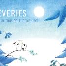 Affiche dans les tons bleu et blanc, représentant deux petits personnages, regardant le clair de lune, posés sur la tige d'une plante bleue.