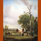 Reproduction d'un tableau de Raymond Brascassat "scène champêtre près d'un puits" .