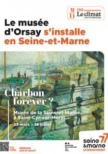 Tableau Les Déchargeurs de charbon de Claude Monet, prêt du Musée d'Orsay : déchargement du charbon à dos d'homme à partir de péniches sur les quais de la Seine près du pont ferroviaire d'Asnières