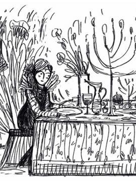 Gravure représentant le conte La Belle et la Bête, pour un kamishibai théâtre de papier japonais.