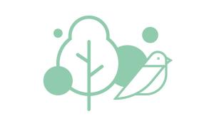 Logo vert sur fond blanc, représentant un oiseau et un arbre stylisés, ainsi que des cercles verts