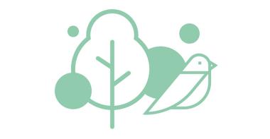 Logo vert sur fond blanc, représentant un oiseau et un arbre stylisés, ainsi que des cercles verts