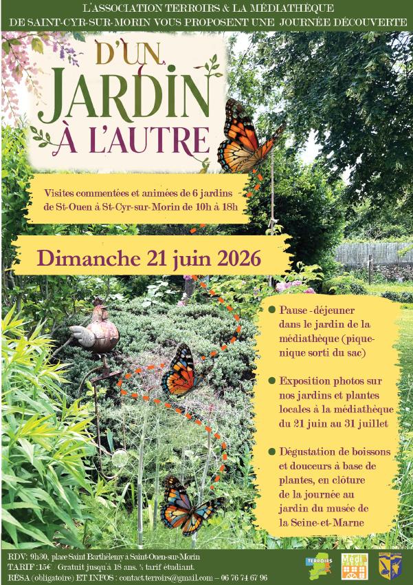 Affiche pour la journée découverte de jardins à Saint-Ouen-sur-Morin et Saint-Cyr-sur-Morin